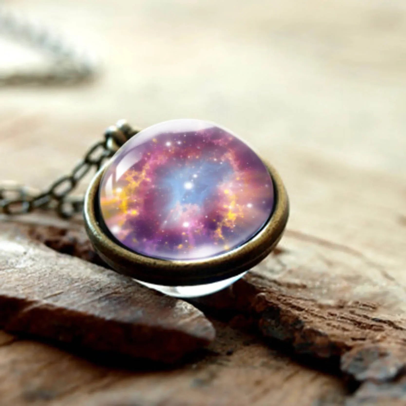Wholesale double-sided glass ball solar system cosmic star necklace